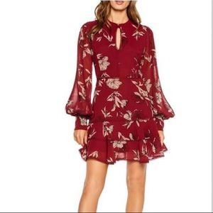 Bardot Red Floral Long Sleeve Dress